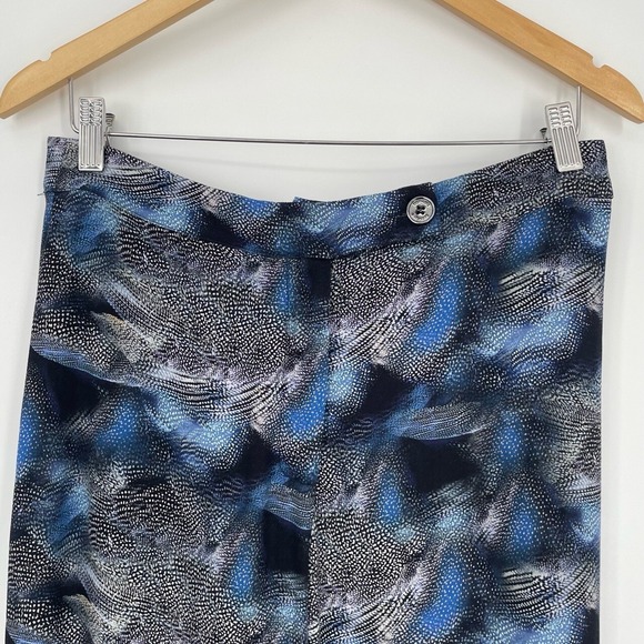 Saint & Sophia Abstract Black Blue Viscose Wide Leg High Rise Luxury Pants 6 - Picture 5 of 10